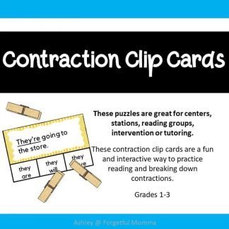 Contraction Clip Cards - 66 Contraction Cards - ELA Center
