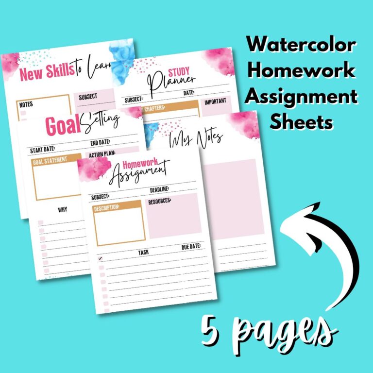 Watercolor Homework Assignment Sheets - Forgetful Momma Shop